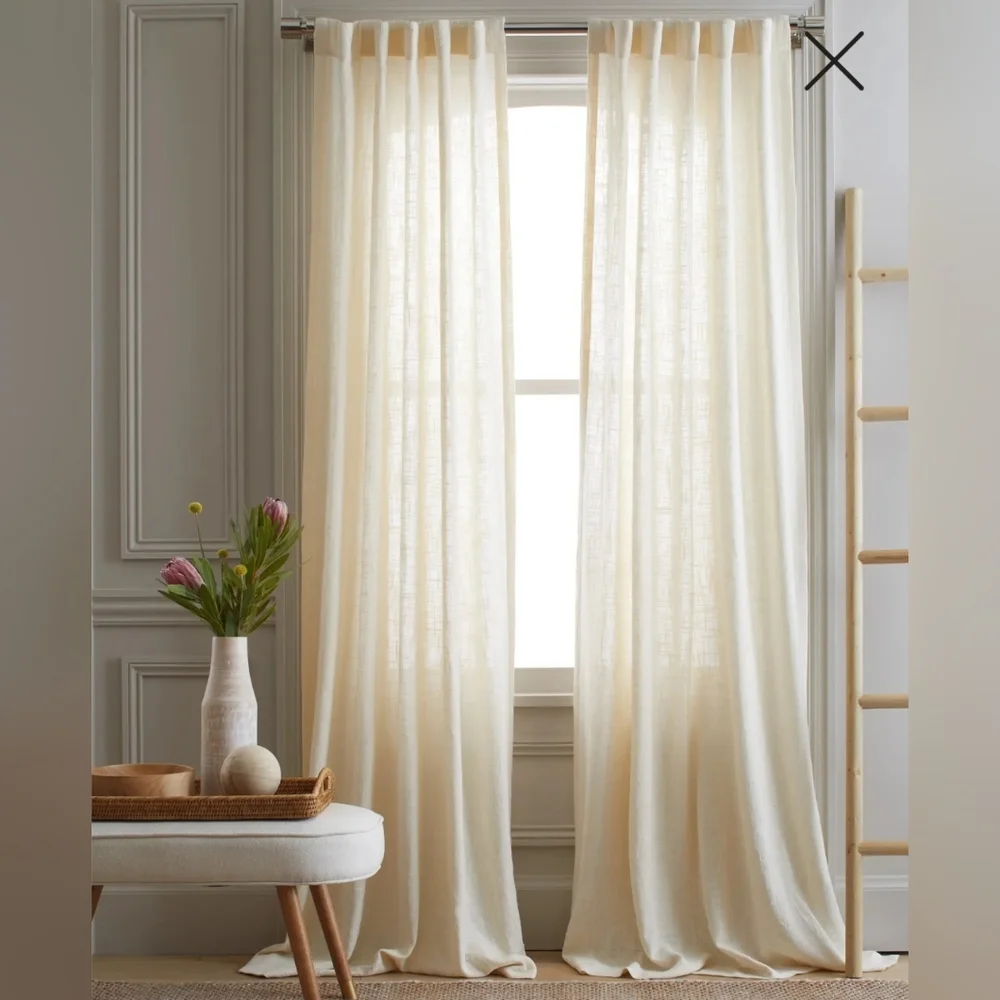 NWT! Quince Cotton Sheer Ivory Curtains 2 Panels 48